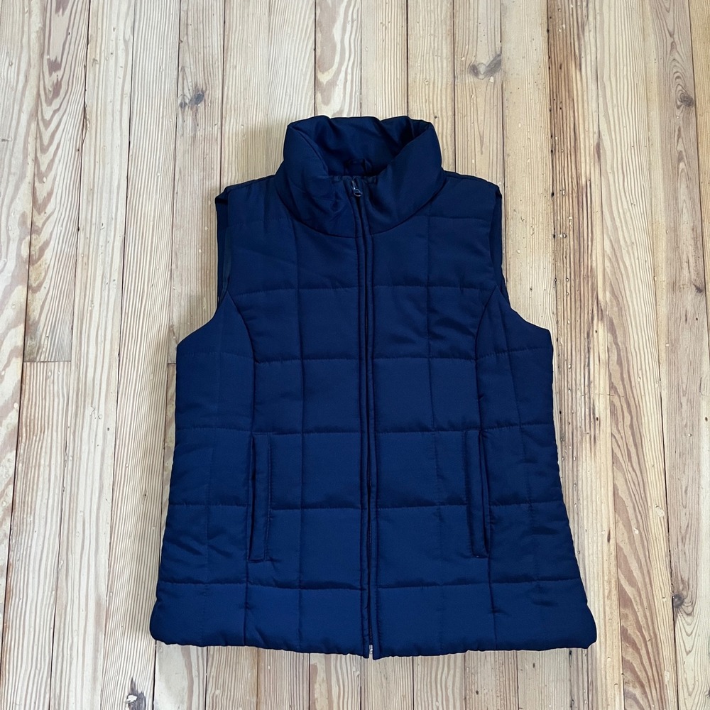New York & Company Puffer Vest Womens Small Navy Blue Quilted Zip Up Collar